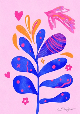 Roze Vogel - Abstakte Blume