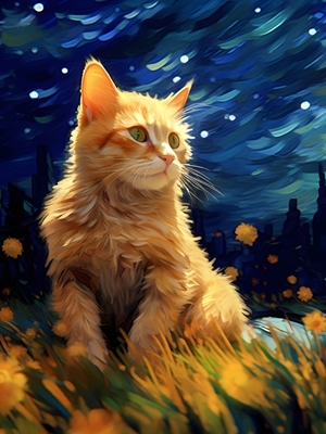 Katze in einer Sternennacht