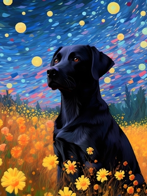 Labrador op een sterrennacht