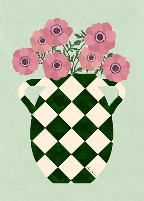 Kostkovaná váza se sasankami
