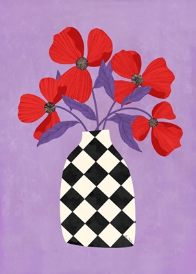 Checkered vase with poppies