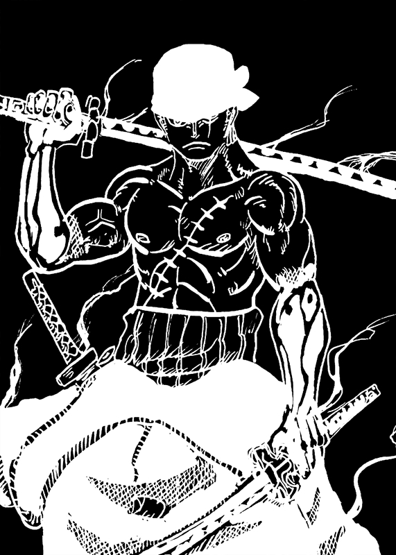 Roronoa Zoro Noir Blanc affiches et impressions par BESTDROPS Printler