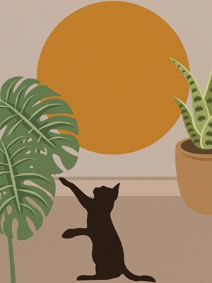 Cute cat and simple plant