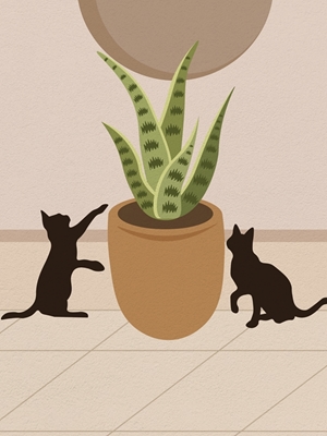 Kat bag en potteplante