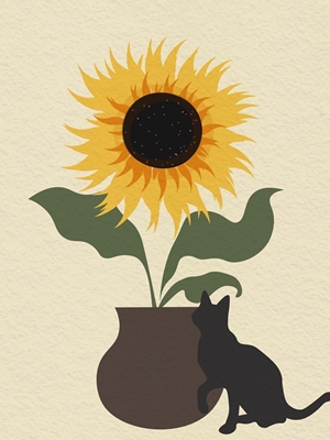 Cat and sunflower pot