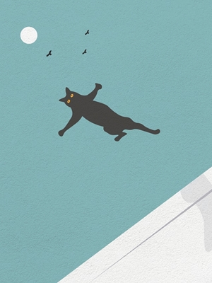 Flying Cute Cat Minimal Art
