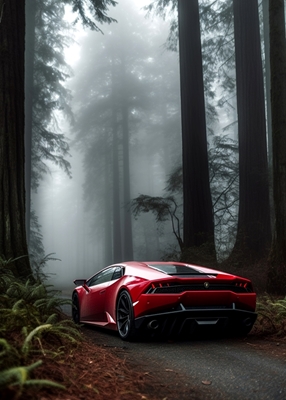 Lamborghini v lesním autě