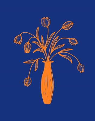 Tulipes dans vase orange bleu foncé