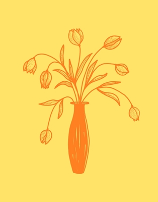 Tulips in vase orange yellow