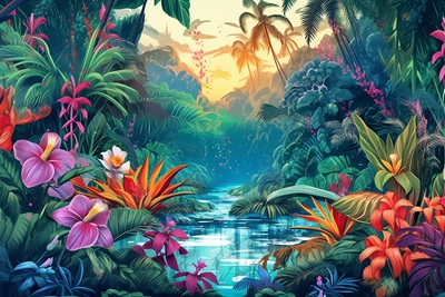 Tropical Forest with Flowers 