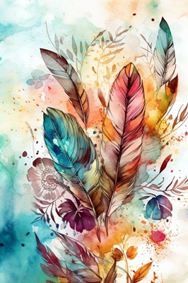 La plume colorée avec des fleurs 