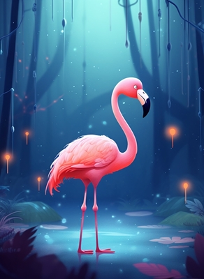 Flamingowe ptactwo wodne w lesie