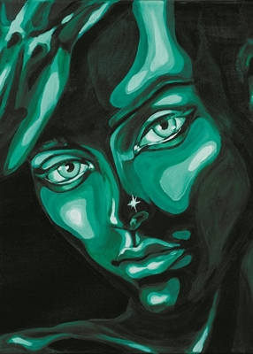  Grön porträtt målning konst.