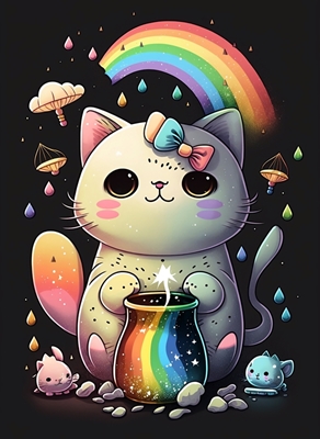 Gatto magico con arcobaleno