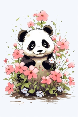Cute Panda Bear with Flowers