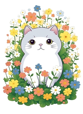 En sød kat med blomster