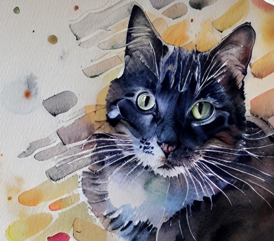 Kat i akvarel