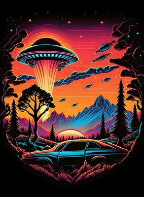 UFO vesmírná loď v lese 
