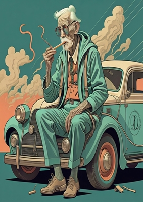 Een sigaar roken op een auto