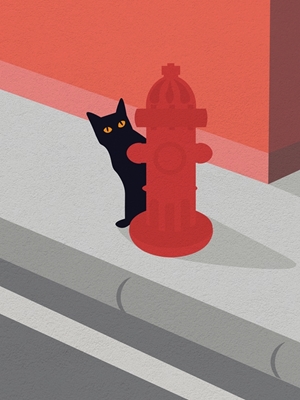 The cat behind the hydrant