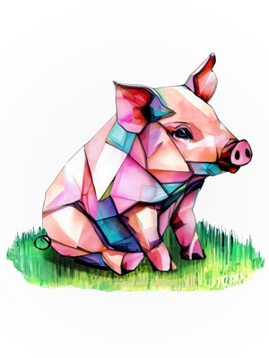 Low-poly gris på græs patch
