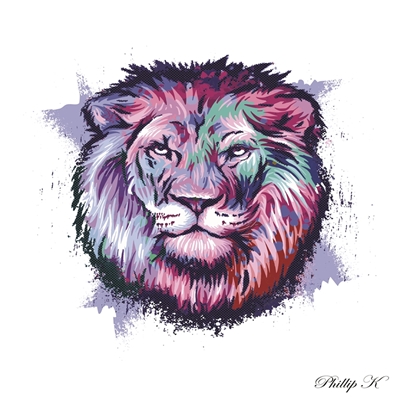  Leijonan pää värikkäässä