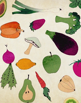 Illustrert frukt og grønnsaker