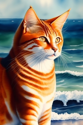 Portrait cat on beach 