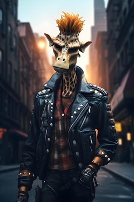 Punk rocková žirafa ve městě