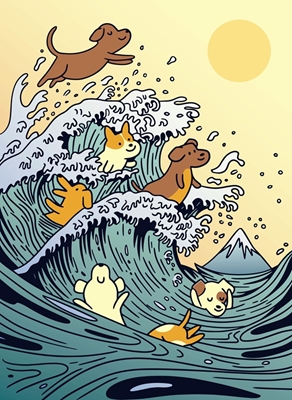 Lustige Hunde auf der Welle