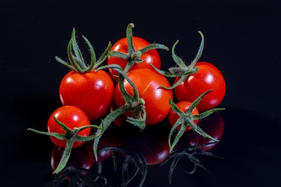 Tomaten op een zwarte achtergrond