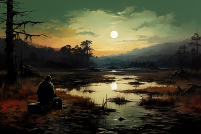 Un homme solitaire regarde la rivière