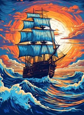Ein Segelschiff im Meer Wellen
