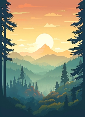 Solnedgang i skogen Natur