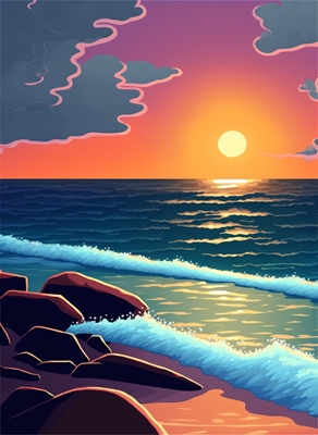 Sonnenuntergang am Meer Wellen