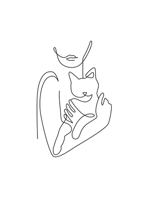 Cat With Girl One Line art