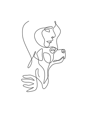 Girl with Dog one line art
