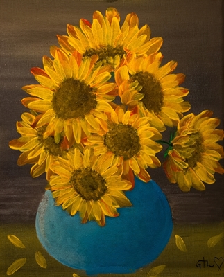 "Sonnenblumen in einer blauen Vase"