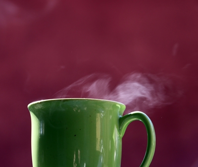 A mug of steaming coffee