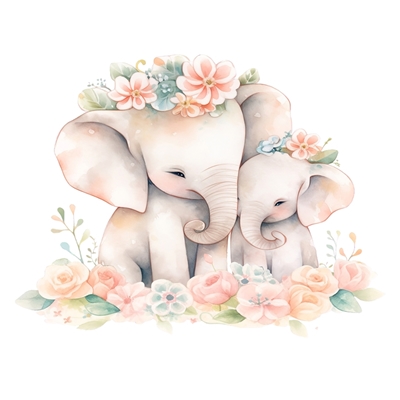 2 éléphants mignons avec fleur