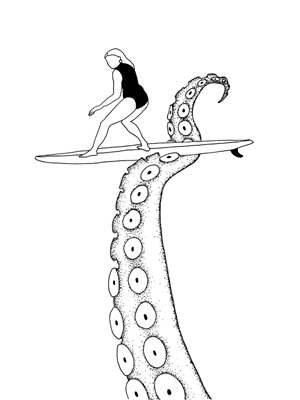 Oktopus Surfer Mädchen / Surfen /
