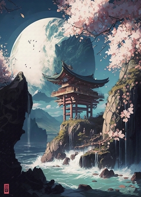 Paesaggio giapponese con ciliegio