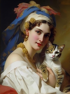 Kvinne- og katteportrett