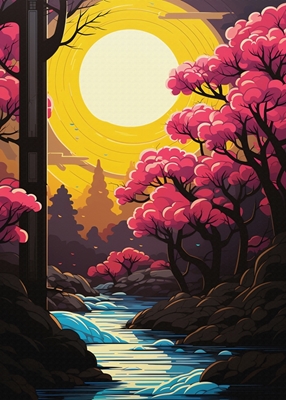 Japanische Landschaft Nachtmond