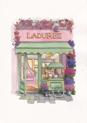 Tienda de macarons rosas en París
