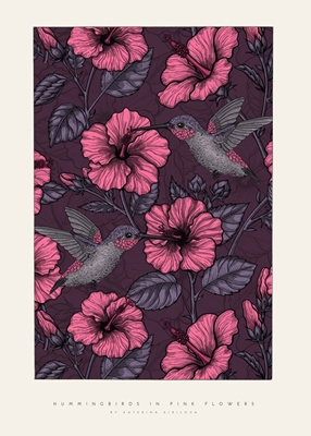Kolibry w różowych kwiatach