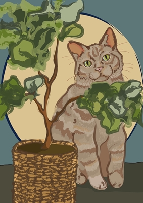 Katze mit Pflanze