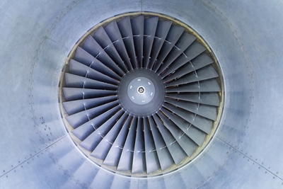 Airplane jet engine front view