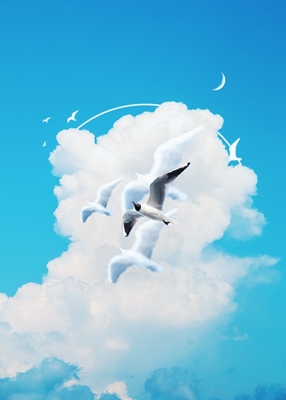 Nube de pájaros libres de vuela