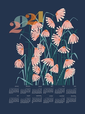 calendar 2024 Linocut flowers 